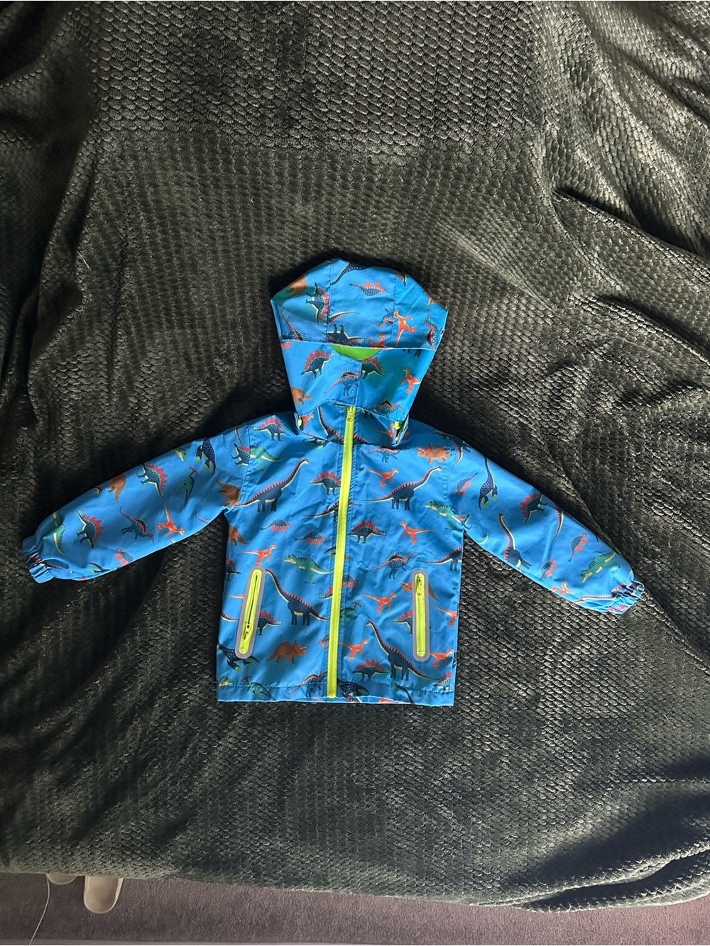 Toddler Blue Dinosaur Hooded Rain Jacket